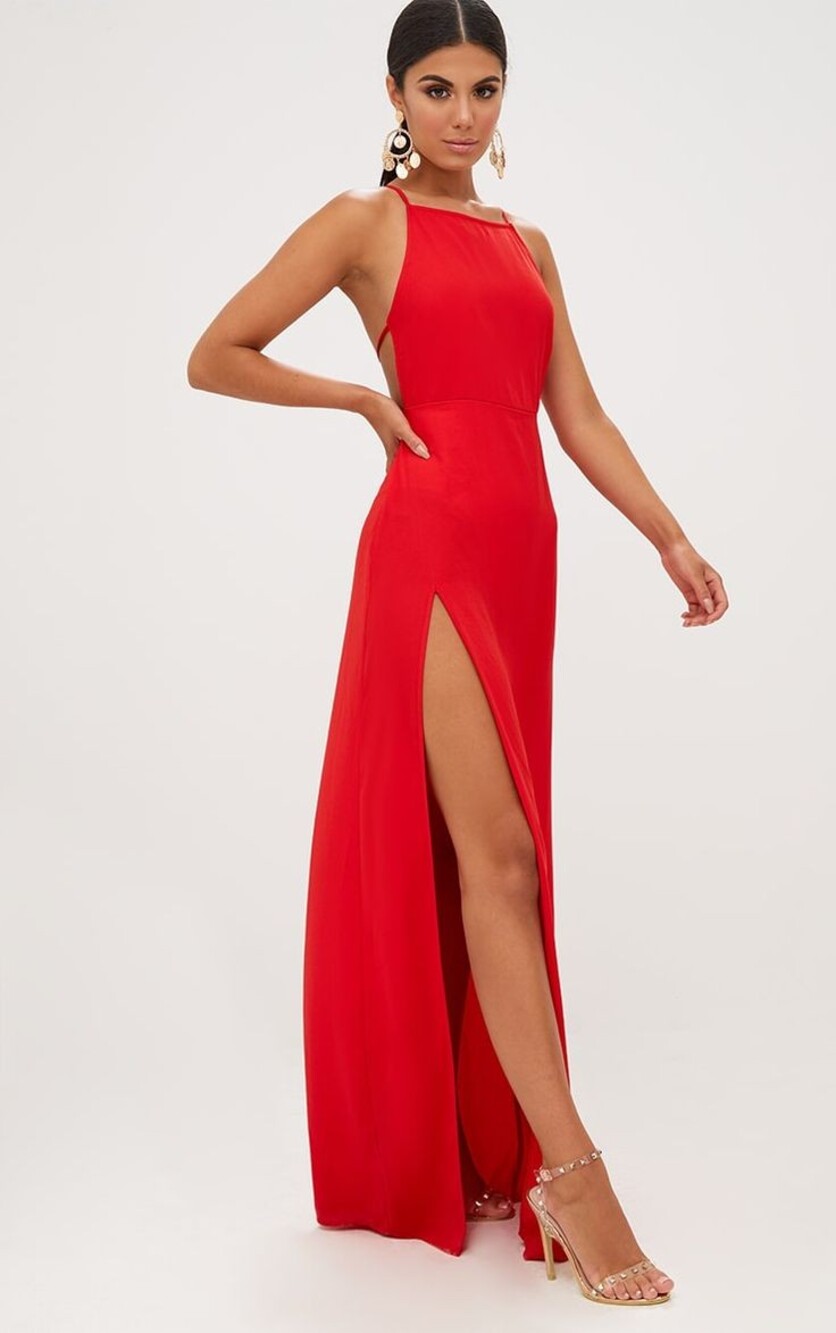 PrettyLittleThing Red Backless Strappy Maxi Dress Size 12 NWT